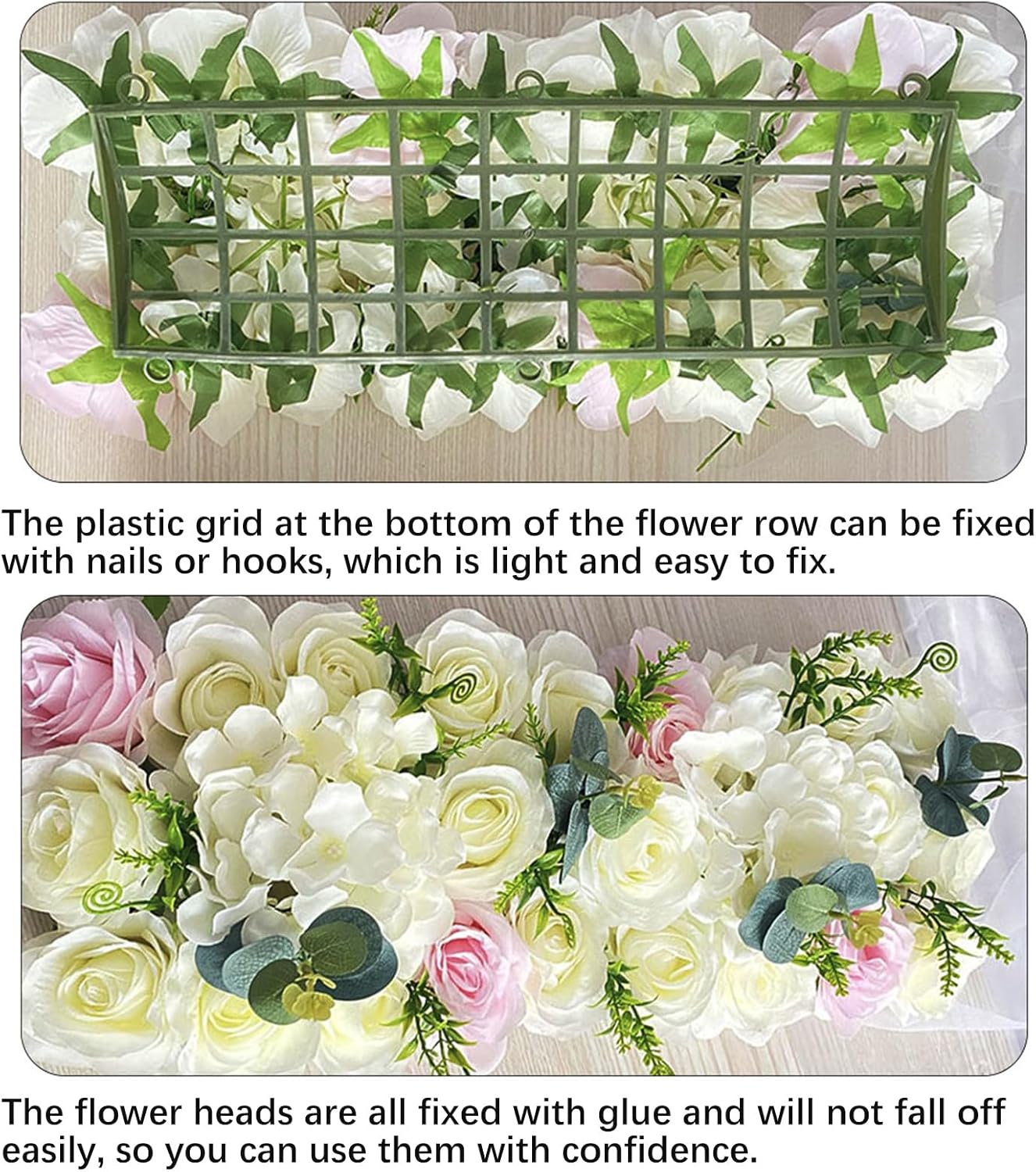 20in Wedding Arch Flowers Row, Silk Rose Hydrangea Floral Arrangement Artificial Peony Panel Table Centerpiece Wedding Ceremony Flower Wall Backdrop Decor, 1pcs (2pcs-White)