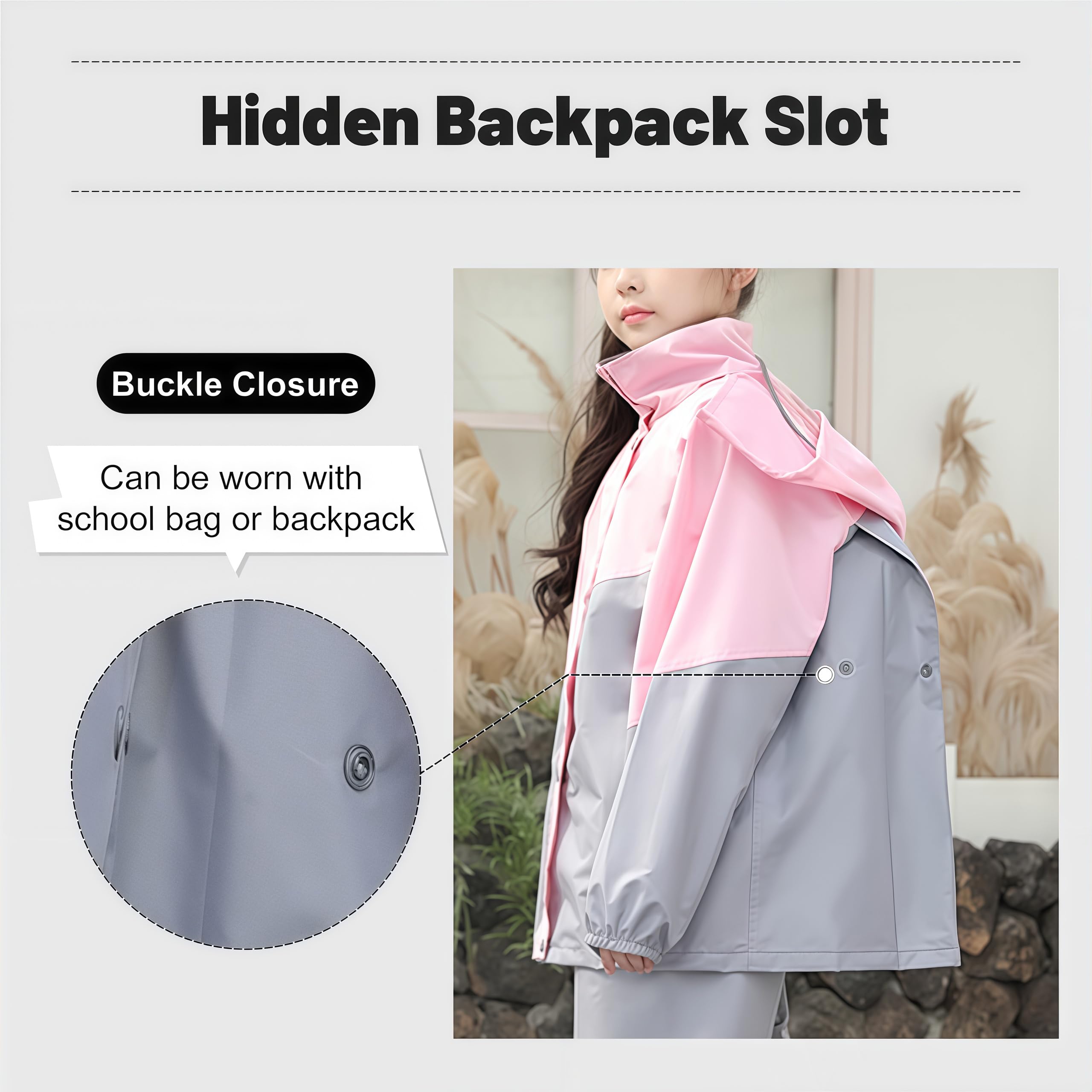 Volunboy Enfants Imperméable à Capuche Boutons Manteau Veste de Pluie et Pantalon Combinaison pour Fille Garçon