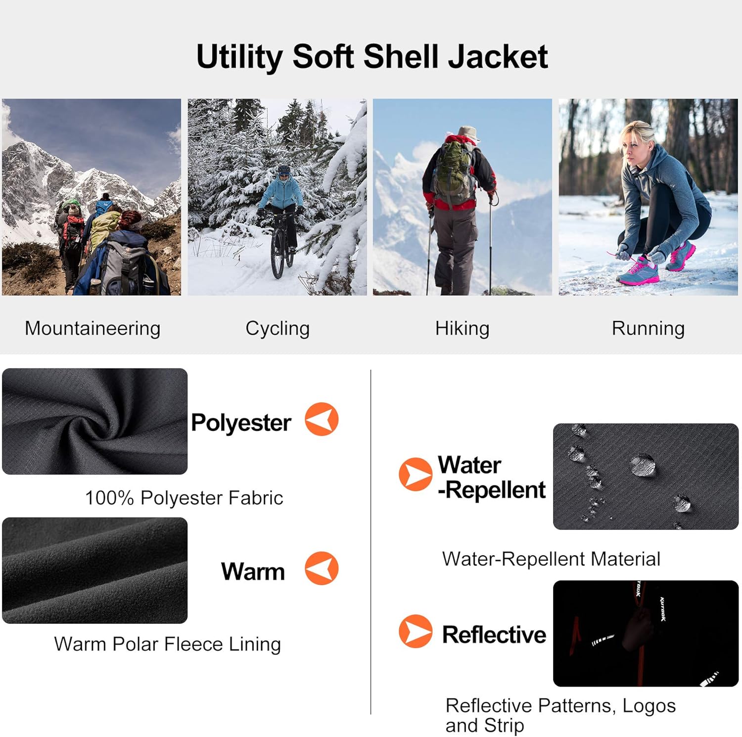 KUTOOK Women's Softshell Jacket Thermal Fleece Lined Hiking Running Jacket Windproof Reflective Outdoors : Clothing, Shoes & Jewelry