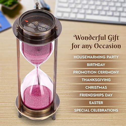 Miniatura 4 de Reloj de arena con brújula de latón antiguo, reloj de arena náutico marítimo y reloj de escritorio, reloj de arena, reloj de arena, regalo único