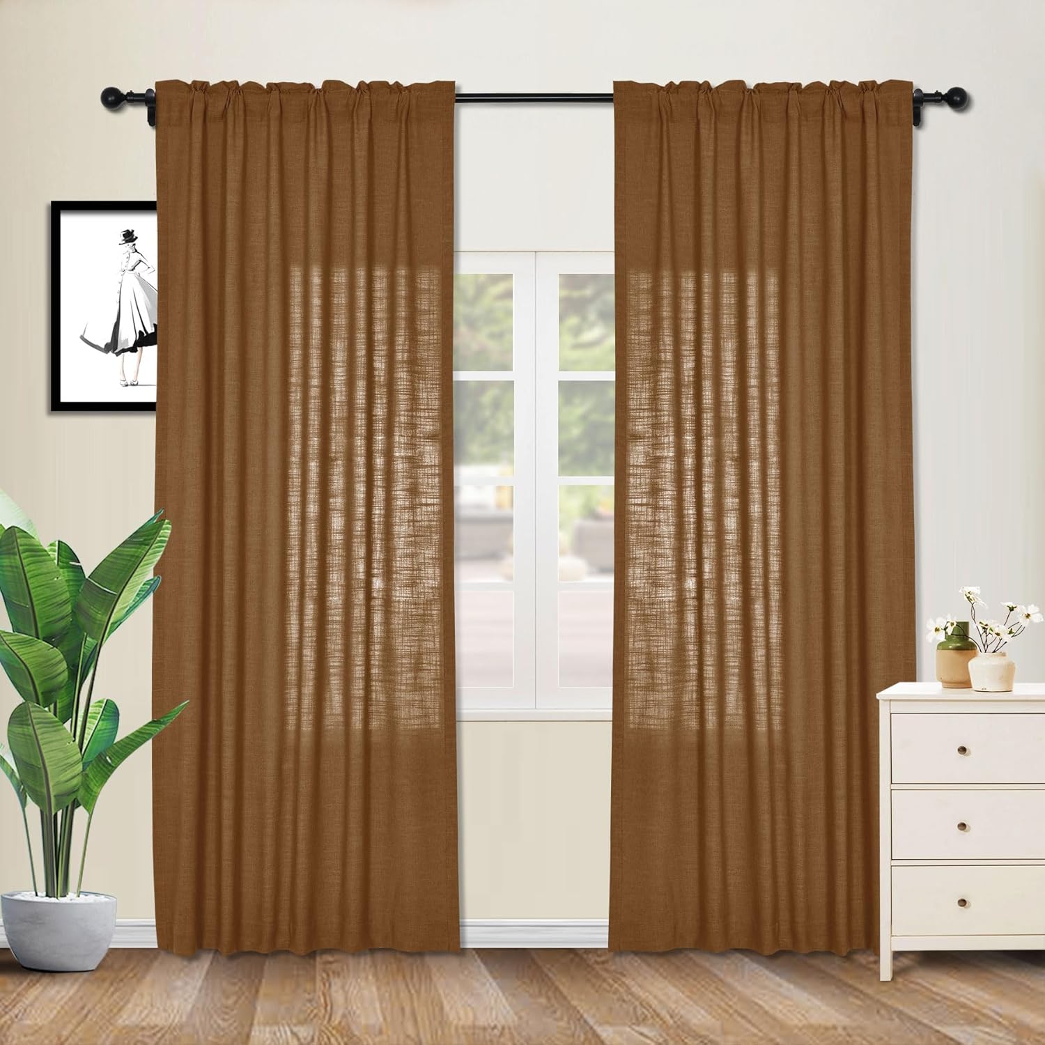 cololeaf Orange Curtain Panels/Rich Natural Linen Curtains, Rod Pocket Light Blocking Drapery for Family Room Dining Romm Kidroom Library, 72W x 72L Inch (1 Panel)