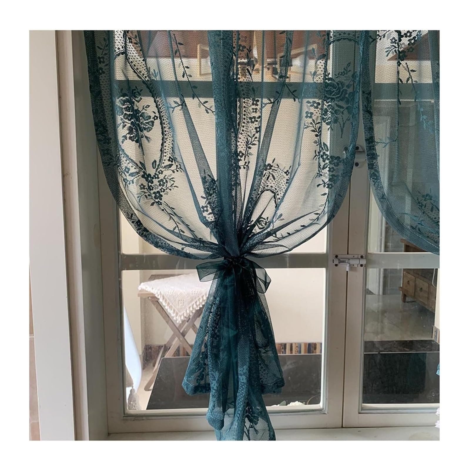 NDLHXKFRP Voile curtains, Dark Green Sheer Voile Window Valance, Baroque Floral, Rod Pocket, Multiple Sizes(WxH 200x123cm/79x48in)