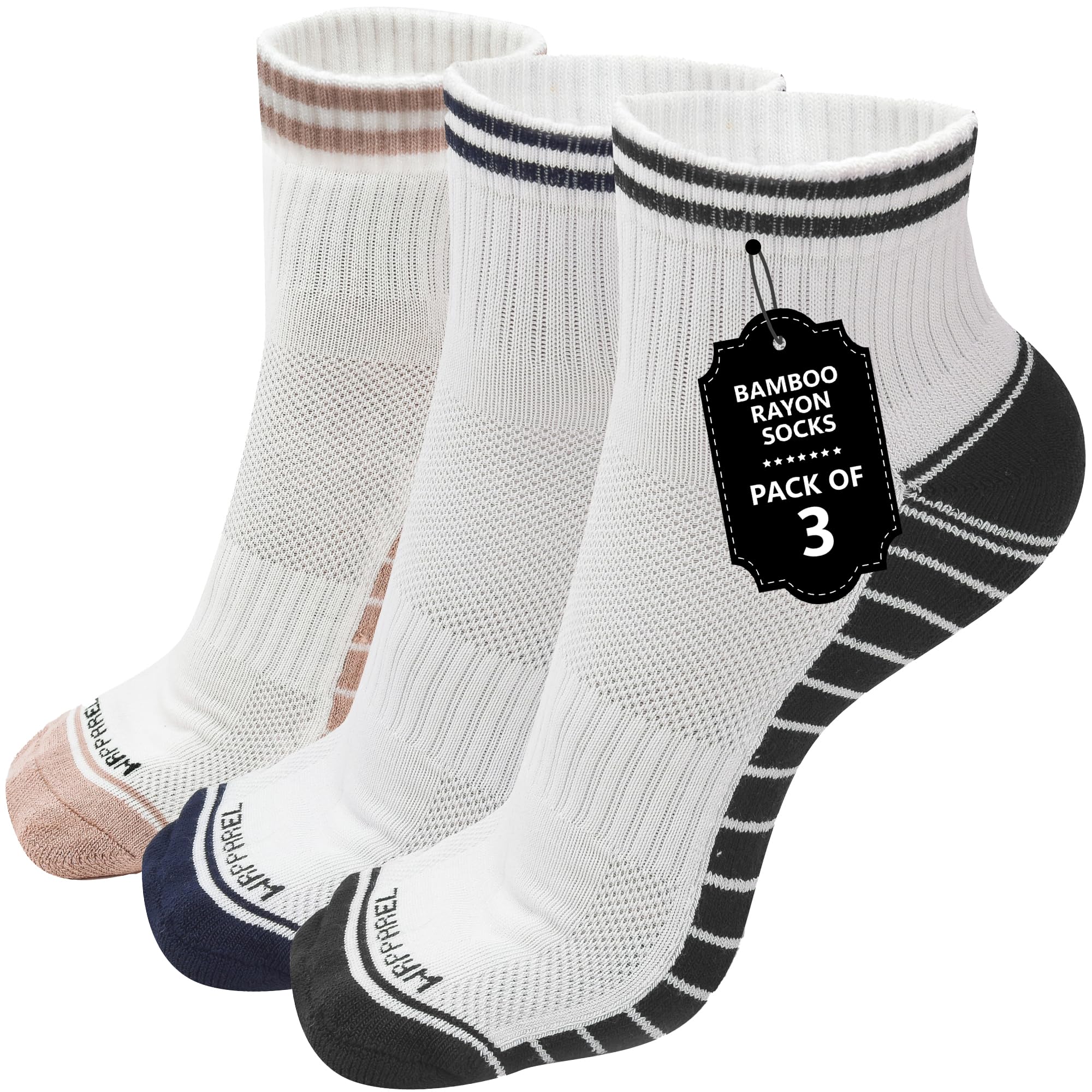 WRPPAREL Bamboo Rayon Athletic Mens Ankle Socks Arch Support Half Terry Cushioned Moisture Wicking Workout | 3 & 6 Pairs