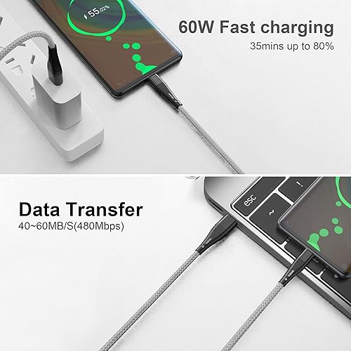 Miniatura 10 de Cable USB C a USB A, paquete de 3 cables de carga rápida tipo C 3A de 6 pies para iPhone 1615 Pro Max, Samsung Galaxy S22 S21 S20 S10 S9 S10E, Note