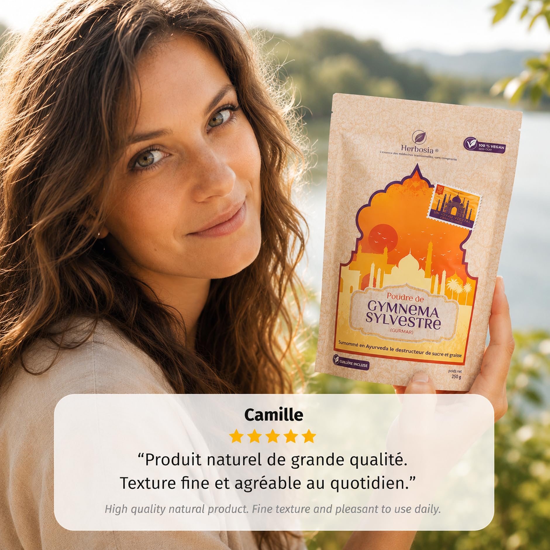 Poudre de Gymnema Sylvestre 250 g – Feuilles en Poudre Fine – Plante Traditionnelle d'Inde (Gurmar) – 100% Végétal sans OGM – Sachet Refermable avec Cuillère Doseuse