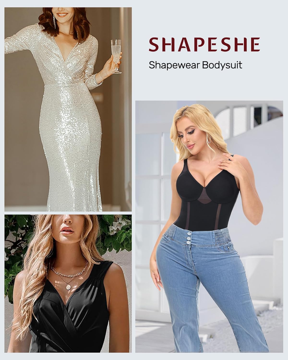 Shapewear Bodysuit with Underwire for Women Deep V Neck Faja Body Shaper Mesh Slimming Bodysuit - Image 7