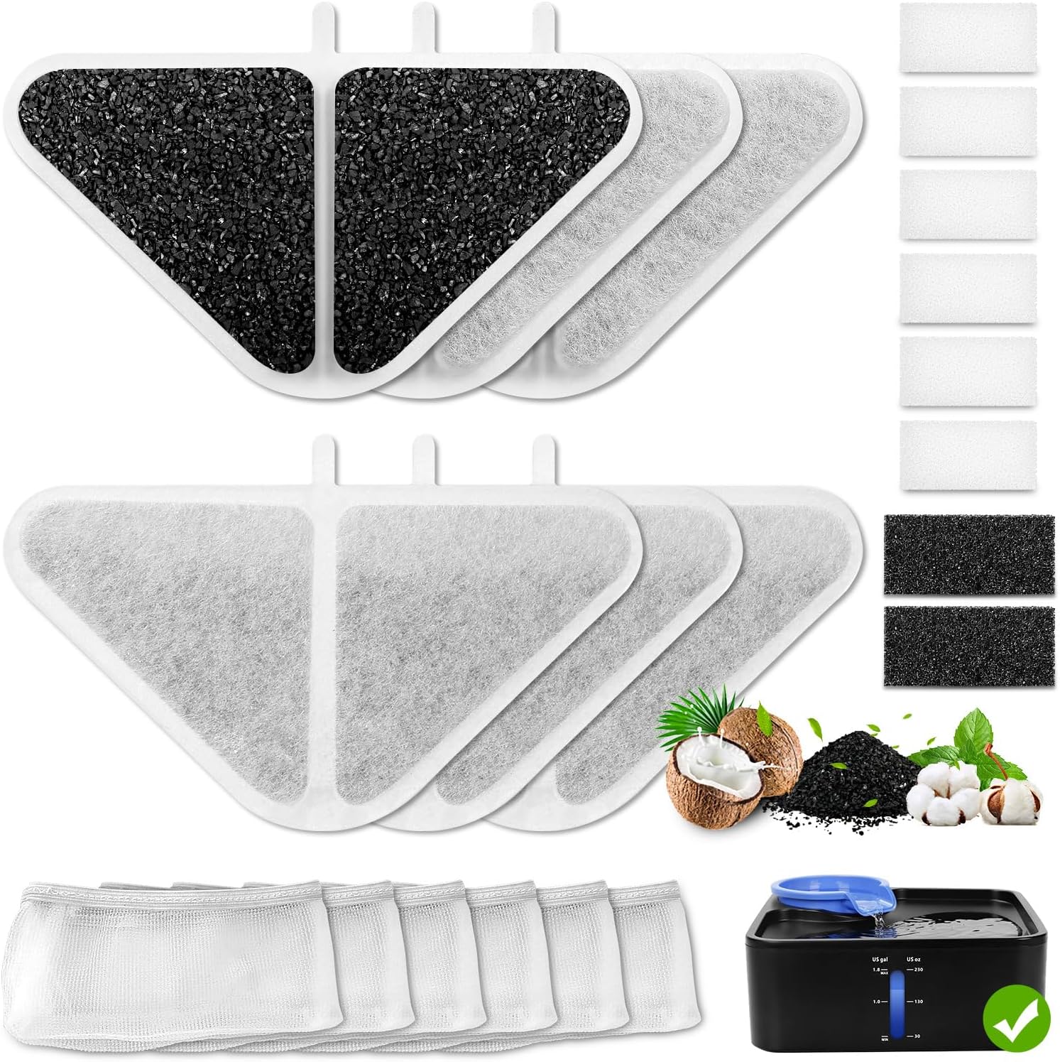 24 PCS Veken Cat Fountain Replacement Filters - Compatible With 67oz, 95oz, 135oz Pet Water Fountains