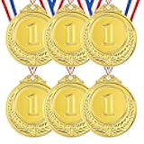 6 Pcs Gold Medals with Ribbon, Medals for Awards, 1st Place Medal Prizes for Sports Competitions and Tournaments, Gold Medal for Party Decorations and Awards (2 Inch)