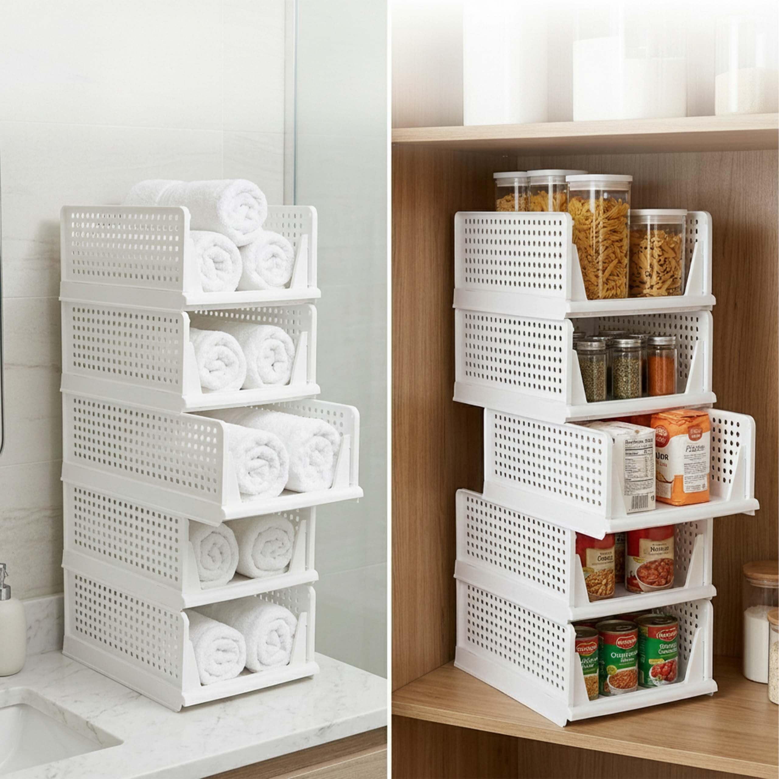 Relaxdays Organizador de armario, set de 5, plegable, apilable, blanco