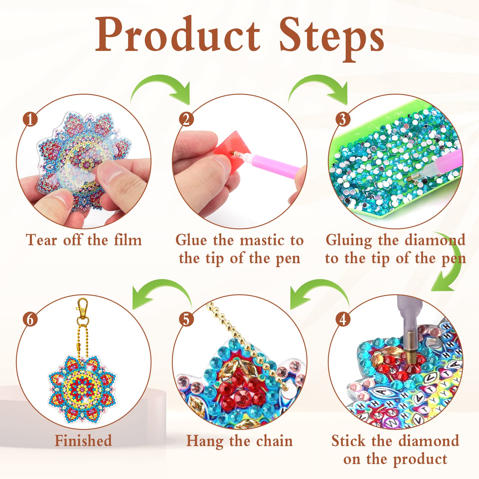 YICHEN Kit 10 Pezzi Portachiavi Diamond Painting – Fai Da Te Natale Con Strass - 2