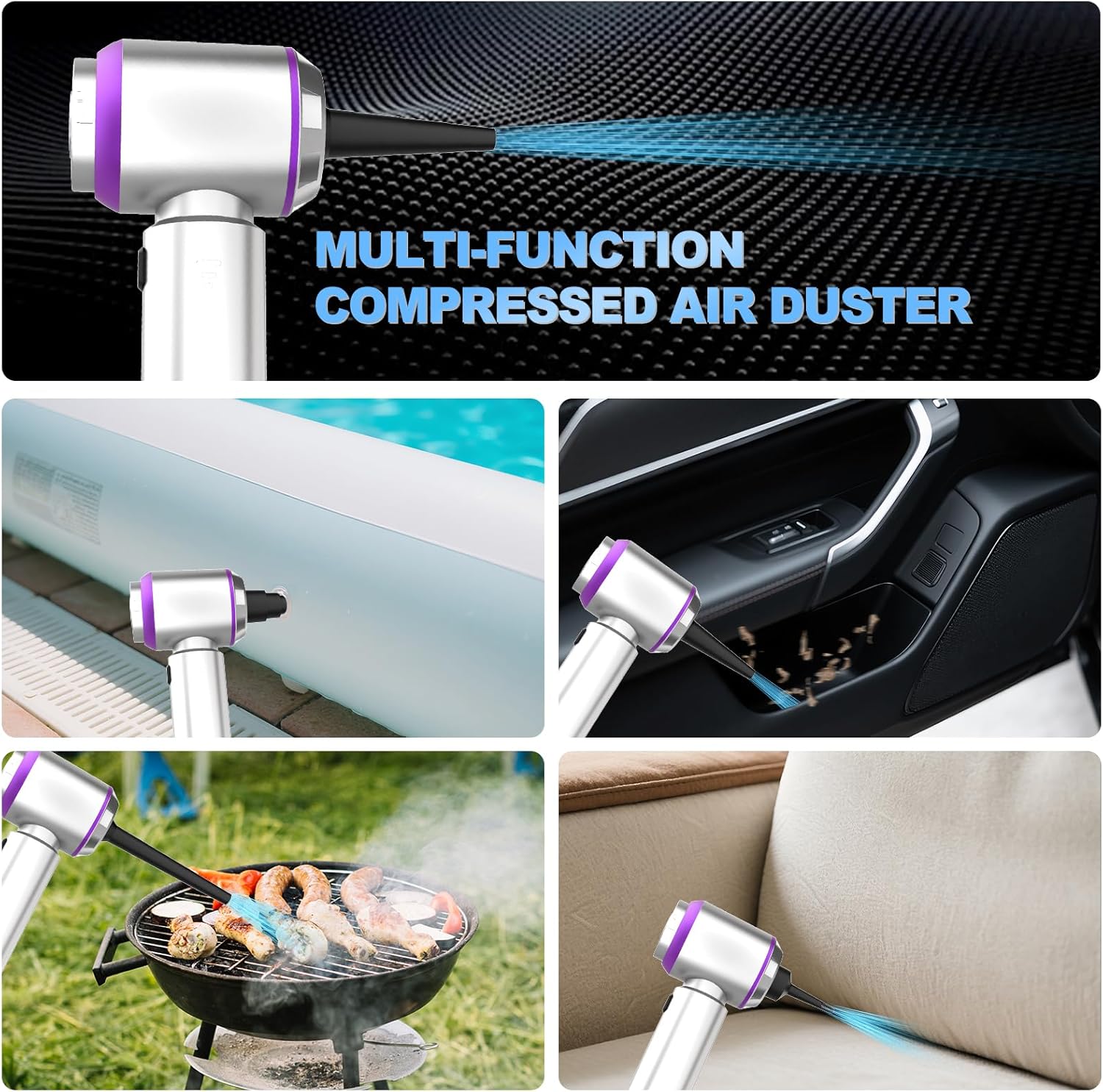 Handheld Car Vacuum Cordless, 22000PA Strong Suction Mini Vacuum Cleaner with 100,000 RPM Brushless Motor, 4-in-1 Portable Vacuum for Car Detailing, Camping, Home & Gift, Silver Purple - Image 5