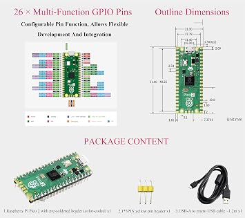 Pico 2 Kit with Color Pre-Soldered Header Compatible with Raspberry Pi Pico 2 Microcontroller Board, Using RP2350 Chip, Dual-Core & Dual-Architecture Design, 520KB SRAM 4MB Flash (3 Items)