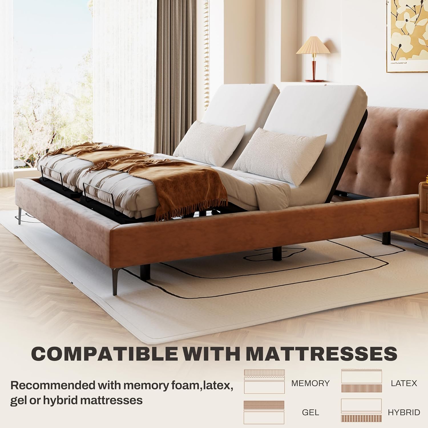 Softa Adjustable Bed Frame Split King, Electric Bed Base w/Oxford Fabric Bedspread, Remote Control and Whisper Quiet Single Motor, Anti-Snore (Adjustable Base only, Split King)