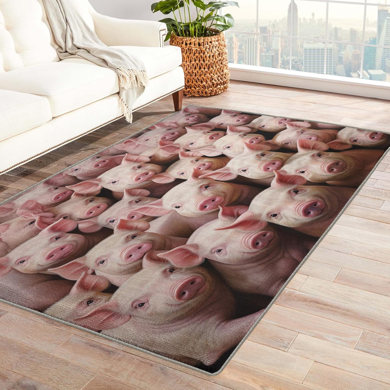 Pig Rug for Kids Room - Pig Rug & Home Decor - 2x3 Rug - Piglet Rugs for Entryway - Cute Carpet - Washable Non Slip Soft Low Pile Indoor Door Mat & Room Decor