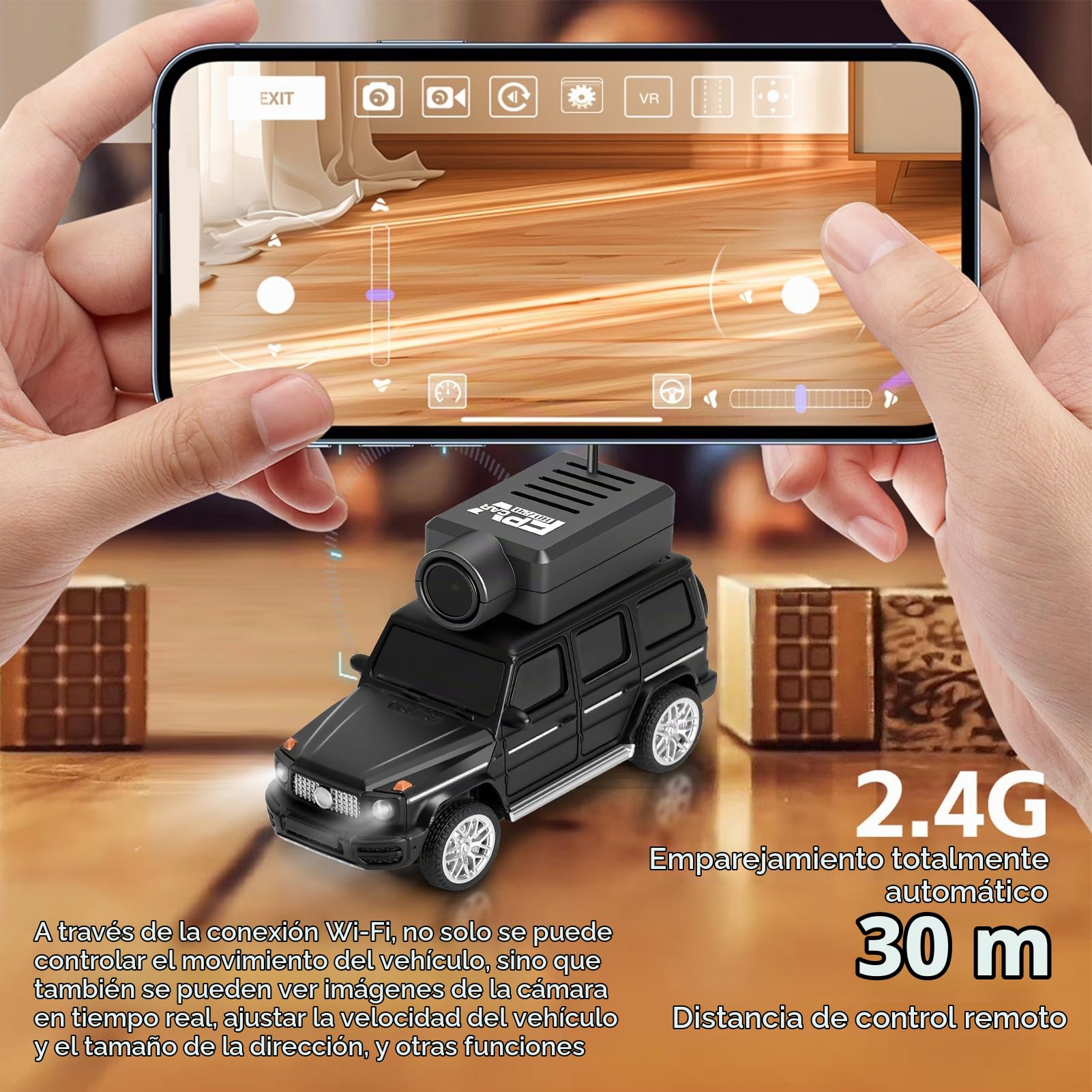 GoolRC WLtoys 6406 Mini coche teledirigido 2,4 GHz, escala 1:64, FPV, mando a distancia con cámara 720P, vehículo de control APP con luces LED para adultos, sin mando a distancia (negro)