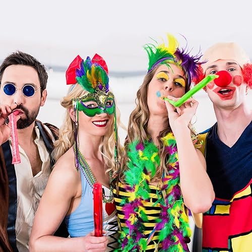 Miniatura 7 de Juego de 9 accesorios para disfraz de Mardi Gras, incluye collares de cuentas de Mardi Gras, plumas a granel, tocados de boas, diadema con plumas