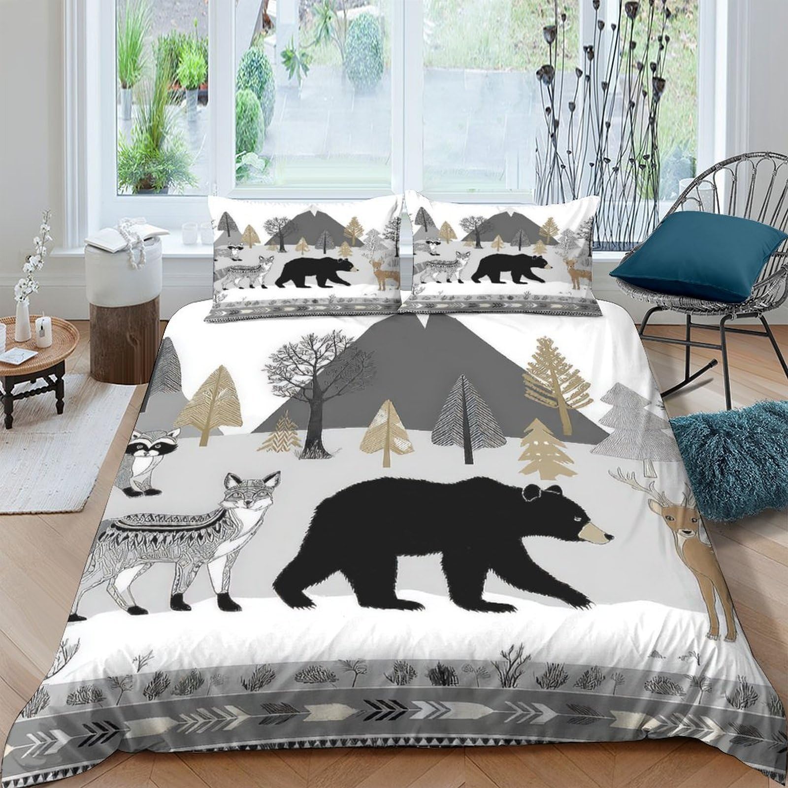 Ctjqhvkz Style-10 3D Printed Forest Bear Fitted Sheet Microfiber Soft Breathable Mountain Wolf Mattress Cover For Bedroom Dorm Home Decor Single（135X200cm）