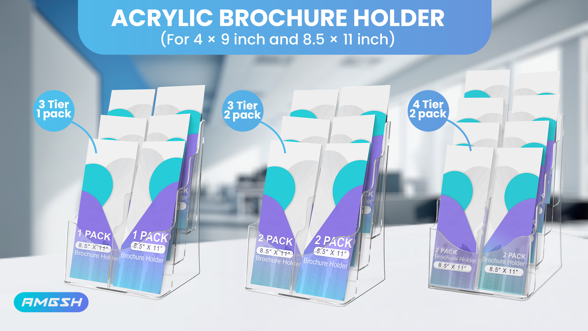 Acrylic Brochure Holder 8.5 X11", 4 Tier Clear Literature Magazine Stand Removable Divider 4 X 9 Pamphlet Display Brochure Business Card Holders Wall M - View #5