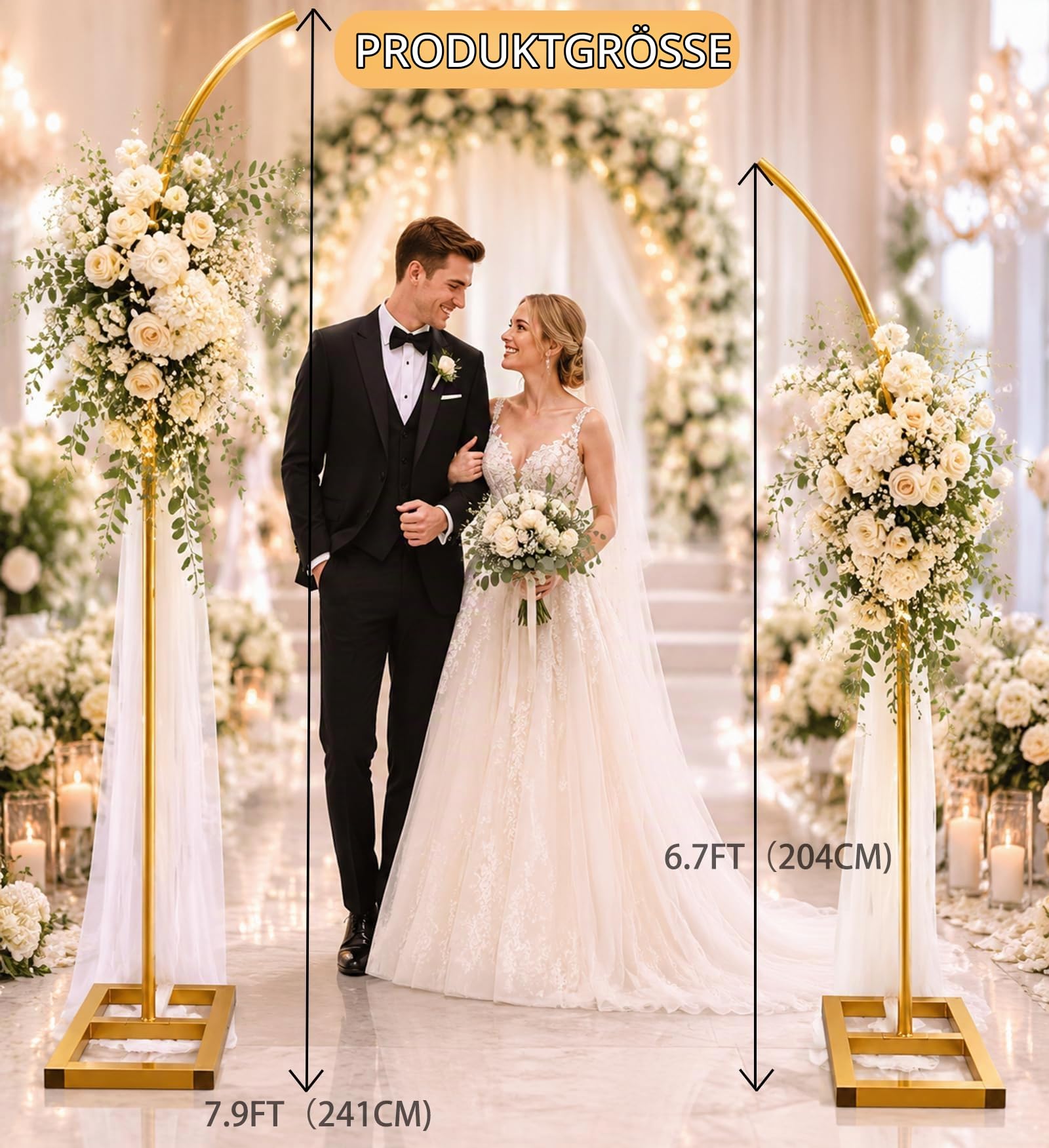 2,4 X 2m Hintergrundbogen für Hochzeiten, Metall, robust und langlebig | Ballonbogen Rahmen für Hochzeiten, Geburtstage, Partys, Abschlussfeiern, Jubiläen und als Hintergrunddekoration im Fotostudio