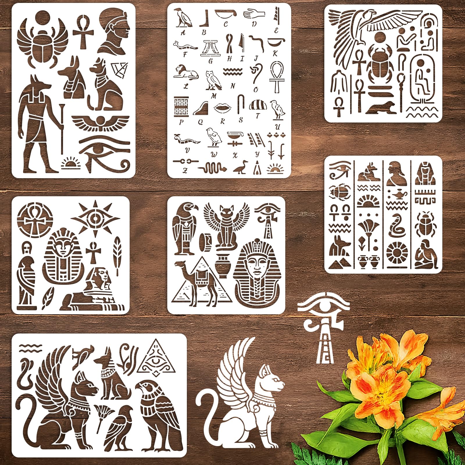 Pochoir peinture PET hiéroglyphes égyptiens pour décoration murale et tissu