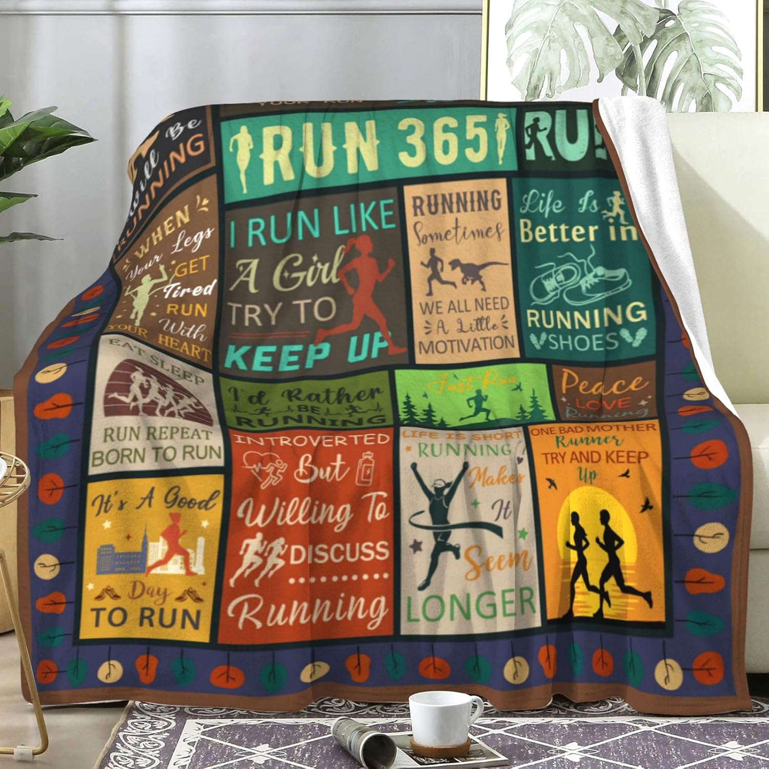 Running Blanket Cross Country Running Gifts for Women Girls,Run Decor Stuff Outdoor Throw Blankets,Sports Theme Gifts for Adults Men Runners 80"x60"