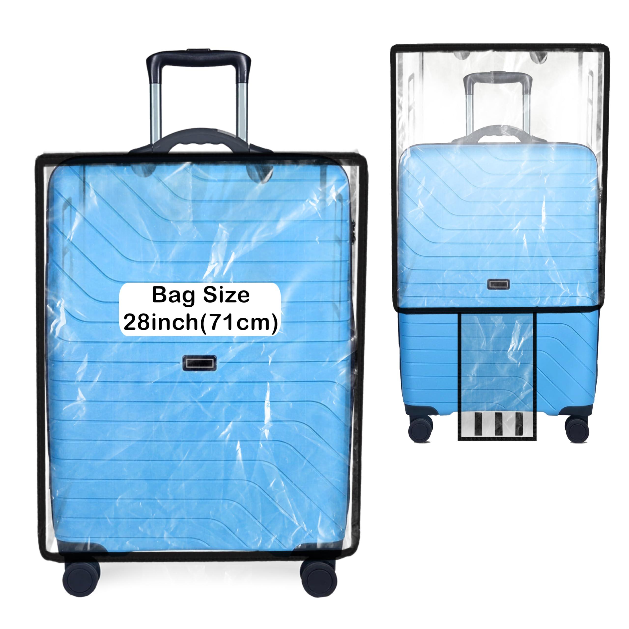 28 Inch Clear PVC Transparent Zippered Suitcase Covers Protectors,Waterproof Durable Dust Proof Anti-Scratch Travel Bags Cover Case for Wheeled Luggage Trolley Bag (68 X 33 X 46 Cm)