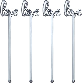 Royer Stir Sticks, Swizzle Sticks, Drink Stirrers in Love Script for Weddings, Bridal Showers, Valentine's Day - Silver, 6 inch Plastic, Set of 48, Made in USA