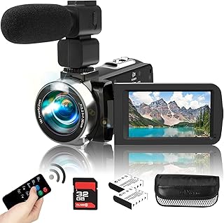 Video Camera Camcorder with Microphone HD 2.7K Video Recorder Camera Vlogging Camera for YouTube Kids Camcorder with 3.0" LCD Screen,18X Digital Zoom,Remote,2 Batteries and 32G SD Card