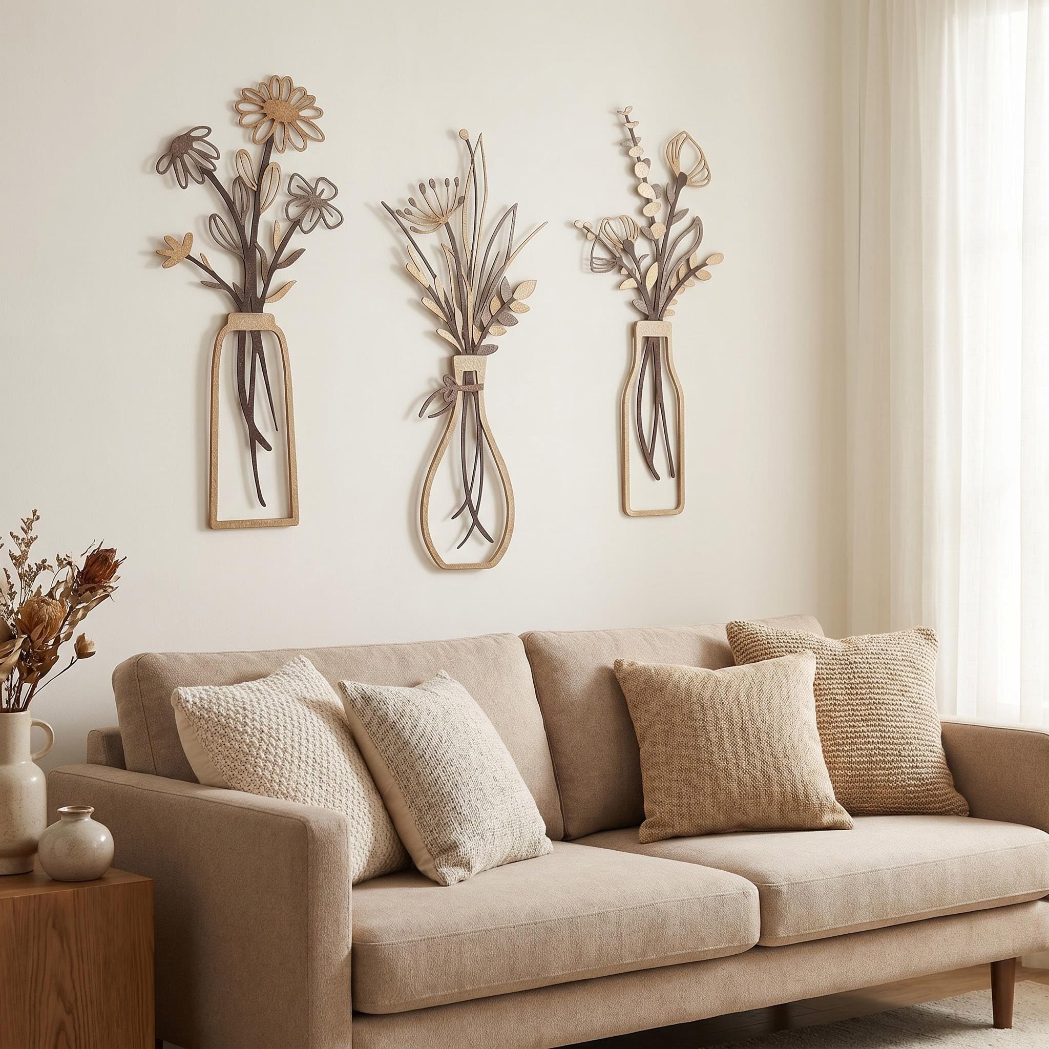 Vases de fleurs en métal lot de 3 pour habiller un mur vide sans entretien ni arrosage