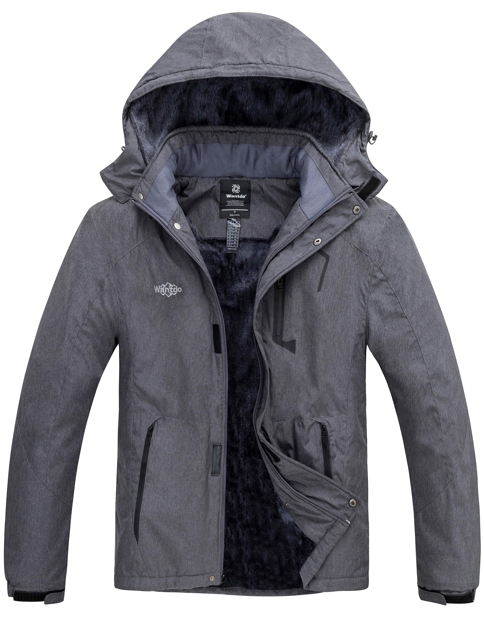 wantdo Men's Mountain Waterproof Ski Jacket Windproof Rain Jacket Winter Warm Hooded Coat