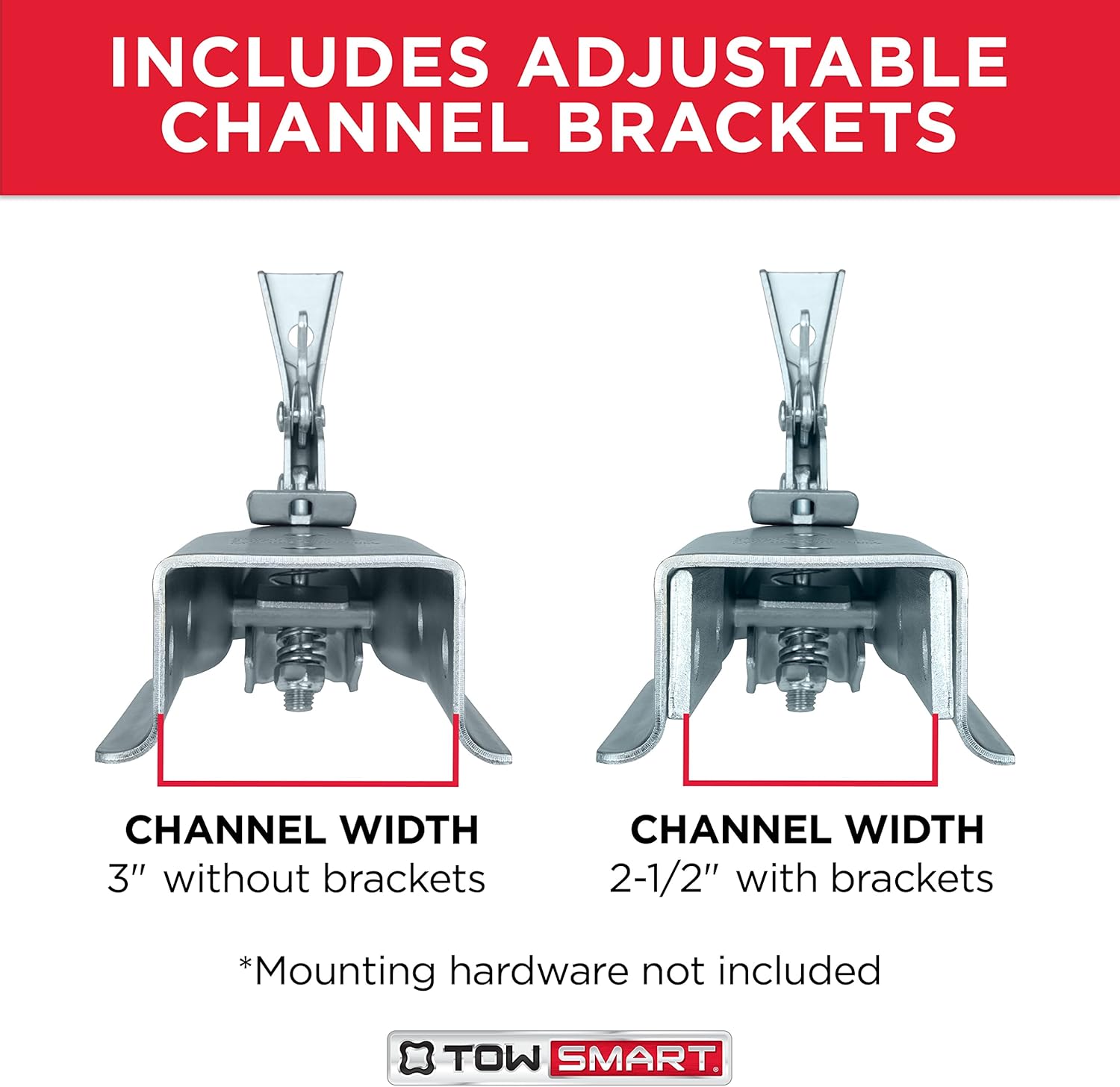 TOWSMART Class II, 3,500 lb., Straight Tongue Trailer Coupler for 2-1/2 in. to 3 in. Channel, 2 in. Hitch Ball, with Adjustable Collars