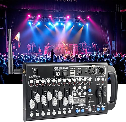 Vista 4 de Controlador inalámbrico Dmx de 192 canales, controlador de luz Dmx para luces DJ, controladores Dmx con controlador Dmx portátil Midi 512