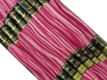 IBA Indianbeautifulart Anchor Dual Shade Stranded Cotton Cross Stitch Hand Embroidery Thread Floss 25 Skeins-Magenta & White