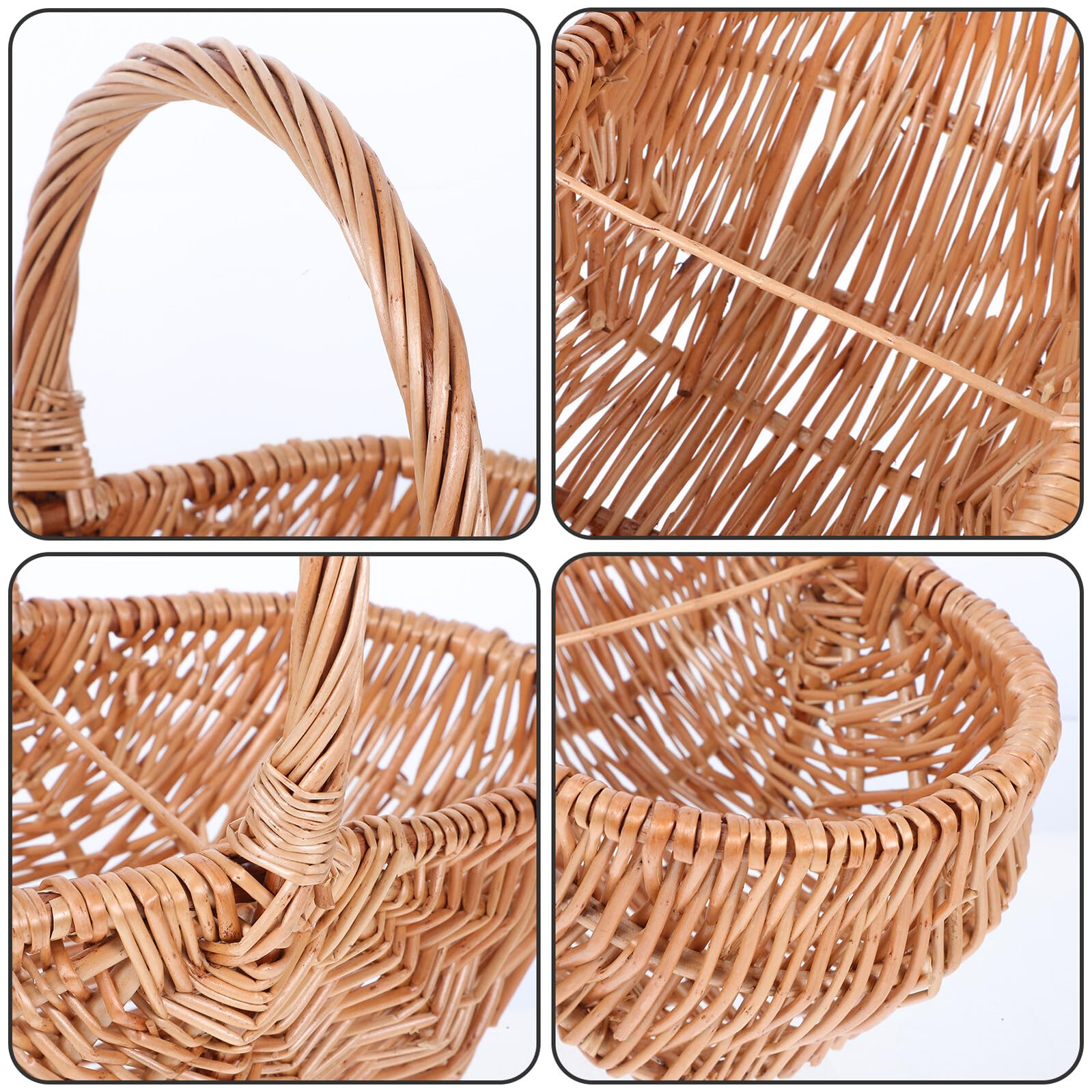 Housoutil Cesta Tejida a Mano de Mimbre Natural Pequeña Ovalada con Asa Cesta para Recoger Huevos y Frutas Portátil para Jardín y Actividades al Aire Libre