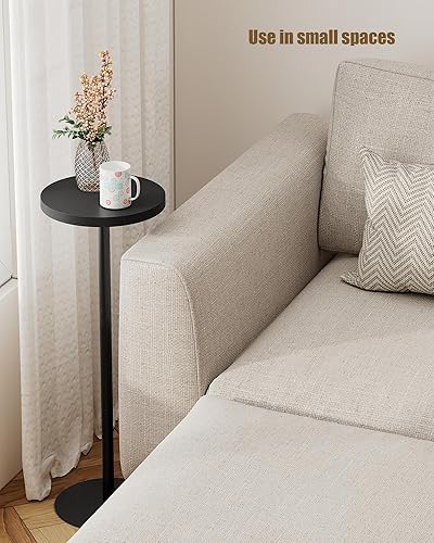 Miniatura 9 de TUTOTAK Mesa auxiliar redonda alta, mesa auxiliar pequeña, junto a la mesa, mesa de bebidas, mesa auxiliar de pedestal, sala de estar, negro