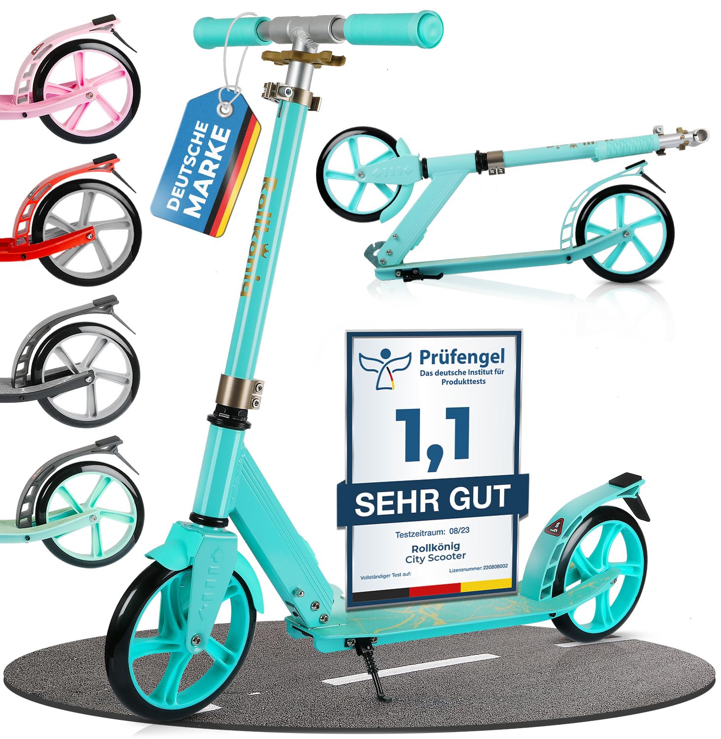 Rollkönig ® Roller Kinder 6 Jahre+ I Faltbarer Scooter Kinder mit großen Rädern I Cityroller Kinder I Auch für Erwachsene mit bis zu 100 kg geeignet