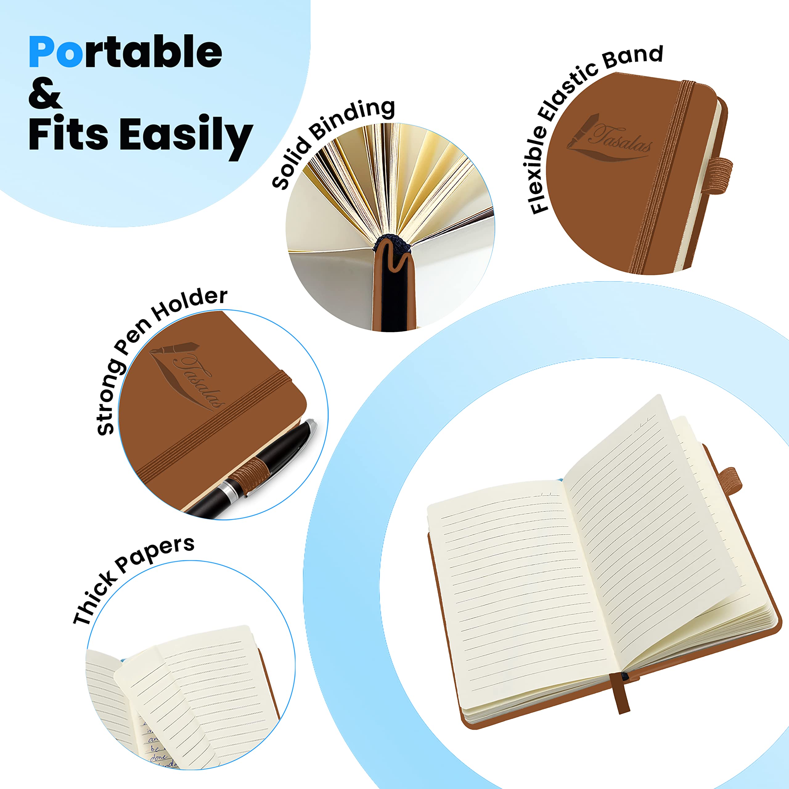 Tasalas Pocket Notebook Portable A6 Notebooks with Inner Pocket and Elastic Band, 80 GSM Lined Paper Notepad - Image 3