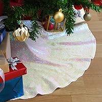 Vista 14 de Faldón para árbol de Navidad de 36 pulgadas, color blanco iridiscente, con lentejuelas, tapete pequeño para árbol de Navidad, decoración para fiesta