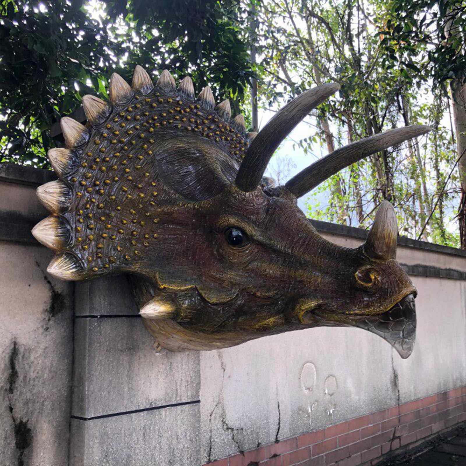YXCQHZM Dekoracja ścienna z głową dinozaura - Triceratops montowana na ścianie rzeźba tablica figurka - realistyczna replika sztuki ściennej 3D do dekoracji domu