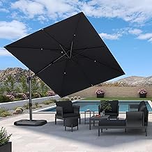 PURPLE LEAF 2.7 x 3.6 m Rectangular Cantilever Parasol with Cross Base, Outdoor Garden Parasol 240 g/m² Anti-UV Canvas with Bilateral Tilt, 5 Positions Adjustment and 360° Rotation, Grey