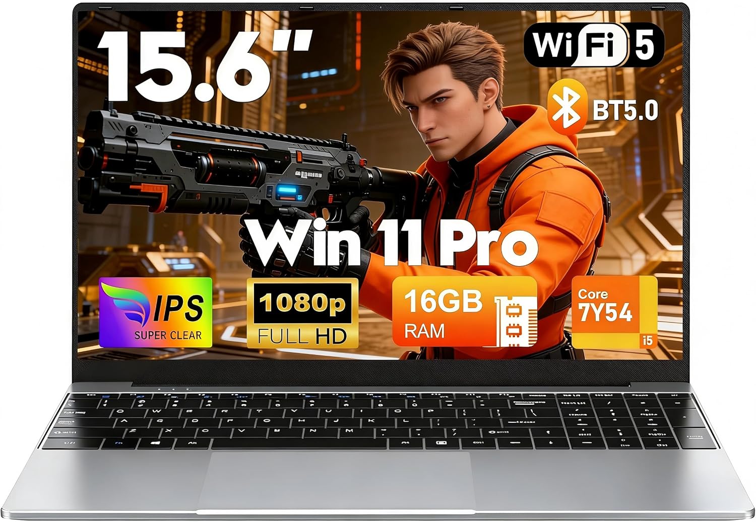 Ordinateur Portable 512 Go SSD 16 Go RAM pc Portable Commercial 15,6 Pouces Gaming i5-7Y54 jusqu'à 3,2 GHz, Win 11, 1920 x 1080p, 6000 mAh, Clavier rétroéclairé
