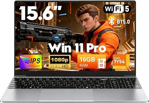 15,6 pollici Computer portatile 512 GB SSD 16 GB RAM PC portatile commerciale Gaming portatile i5-7Y54 fino a 3,2 GHz, Win 11, 1920 x 1200p, 6000 mAh, tastiera retroilluminata