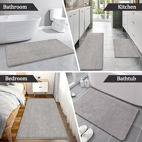 Miniatura 8 de Alfombras de baño grises de 23.6 x 16.9 pulgadas, extra suaves, absorbentes, gruesas, peludas, antideslizantes, de secado rápido, lavables a