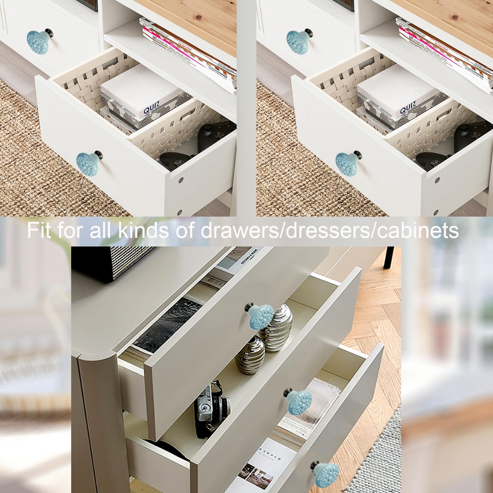Mimhooy 6 Pcs Vintage Cabinet Pulls, Retro Dresser Knobs, Decorative Flower Knobs for Cupboards & Draws Sky Blue - Image 3