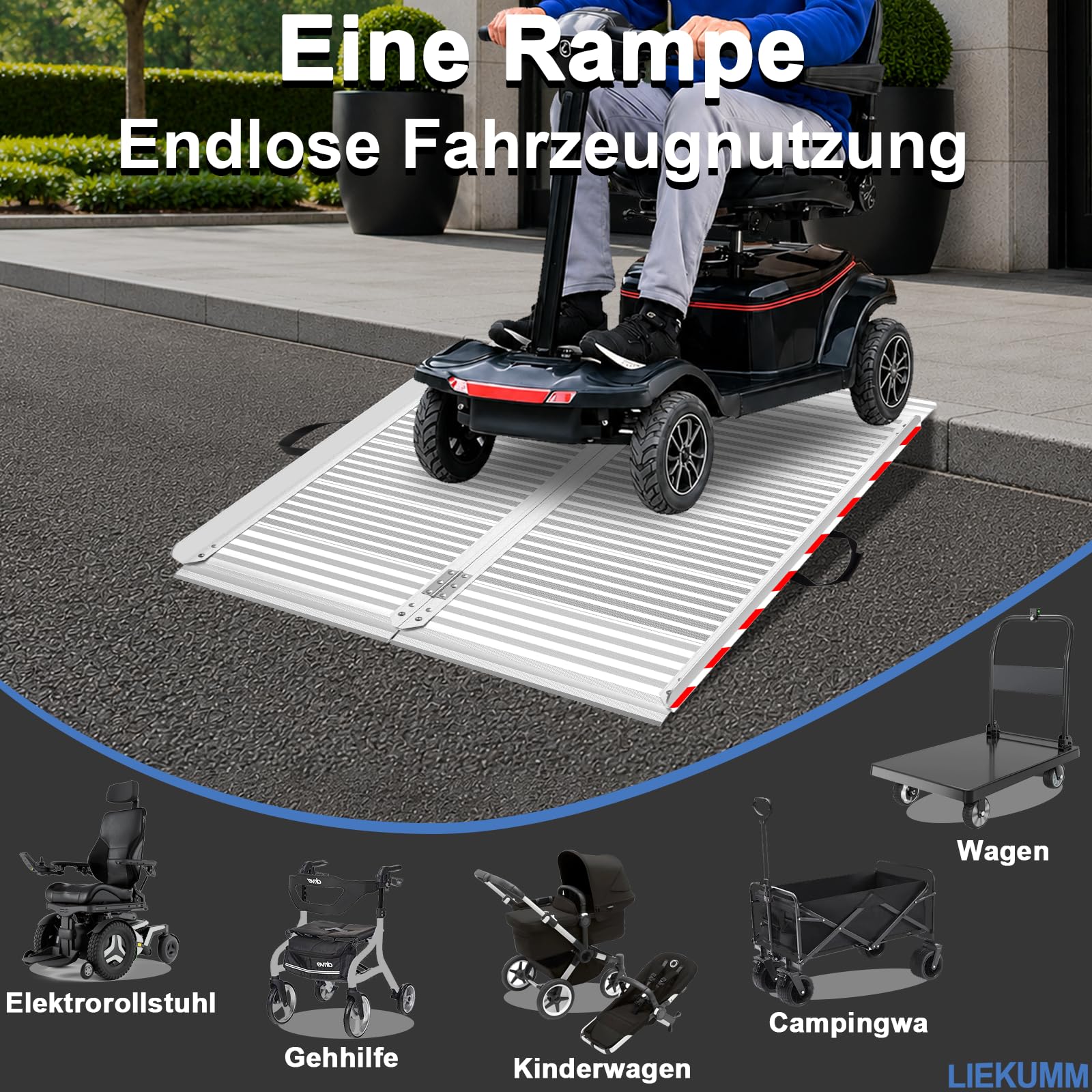 LIEKUMM Rampe de Fauteuil Roulant Pliable, 120 x 85 cm Rampe Acces Handicapé, Capacité 400 kg Rampe d'accès Antidérapante pour escaliers, seuils de Porte