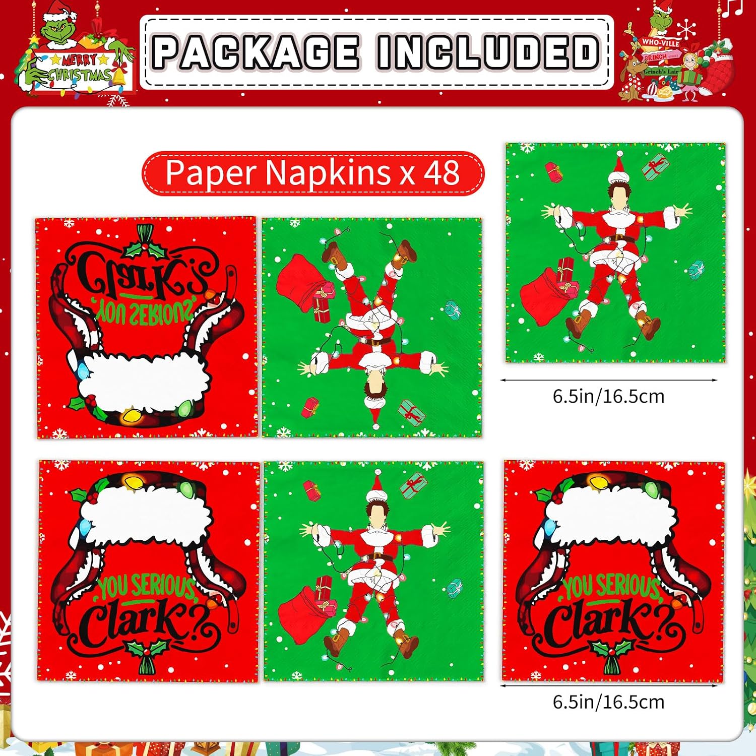 48 Pack Funny Christmas Napkins, Disposable Funny Holiday Paper Cocktail Napkins, Christmas Vacation Decorations, Xmas Table Dinnerware Decor Party Supplies