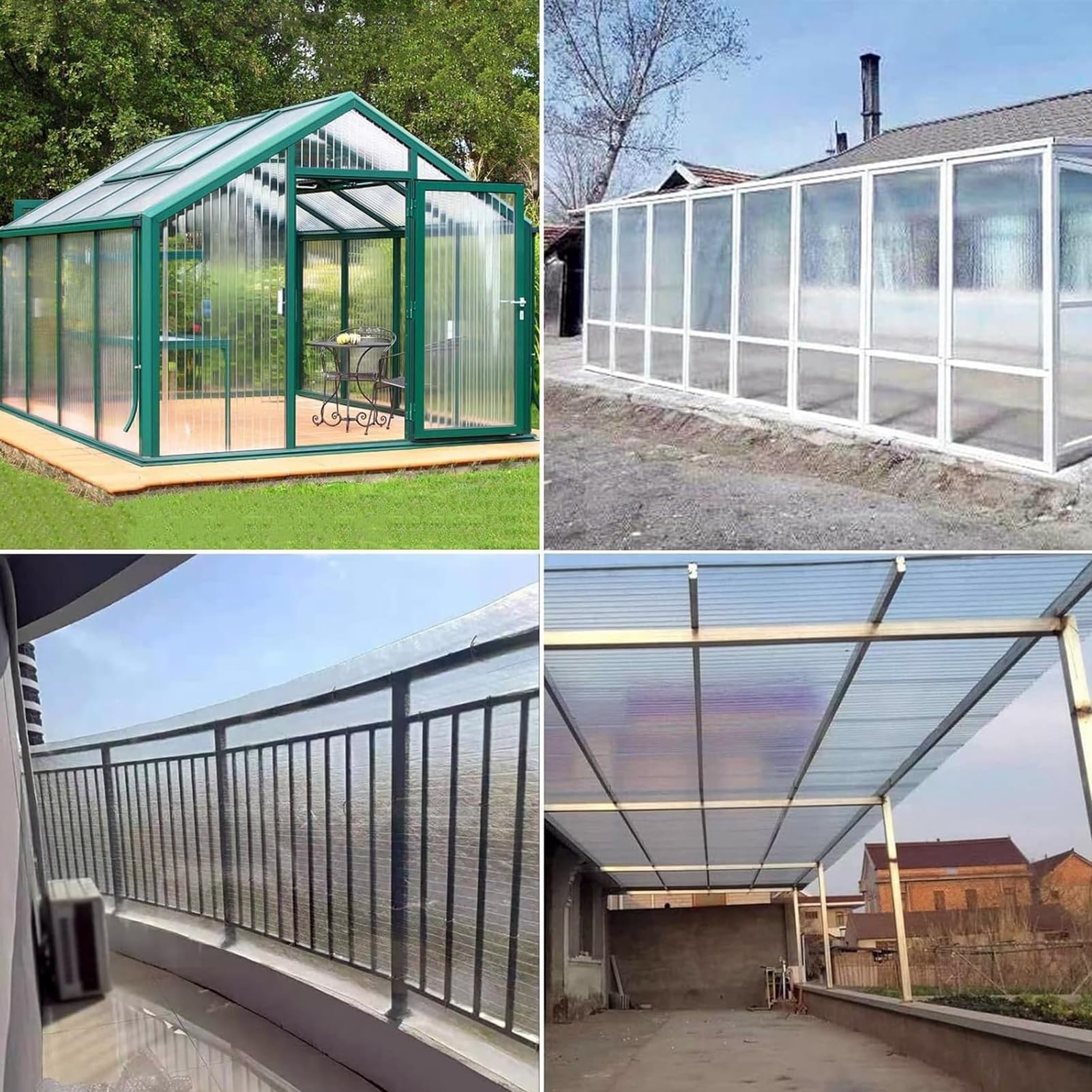 Panel de Policarbonato para Invernaderos de 0,8 Mm Lámina Transparente Cubiertas para Cultivos en Azoteas Agricultura Patios Marquesinas Flexible Recortable(0.6x8m/1.97x26.24ft)