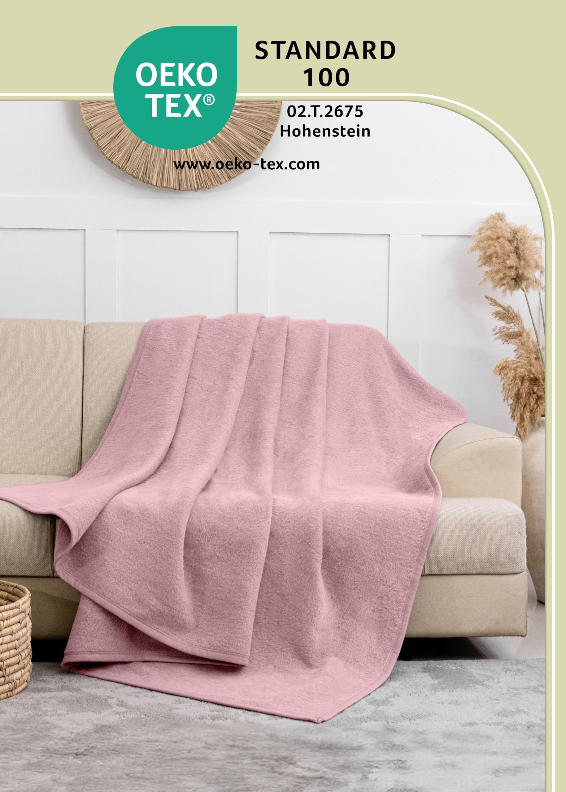 LAYNENBURG Couverture en Coton Haut de Gamme 150x200 cm – Öko-TEX 100 – Douce Couverture en Tissu mélangé Coton – Plaid pour canapé, Salon et Canapé (Vieux Rose)