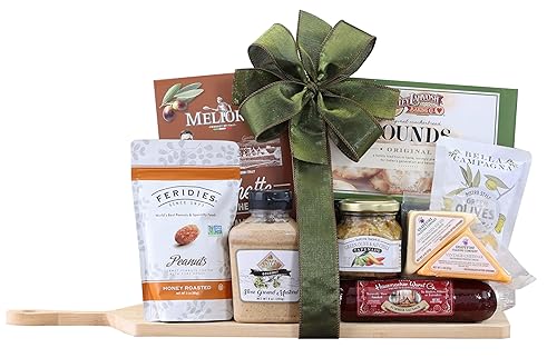 Canastas de Regalo Wine Country Gourmet Salami y Queso con Tabla de Cortar de Bambú para Familia, Amigos, Apreciación de Clientes, Agradecimiento