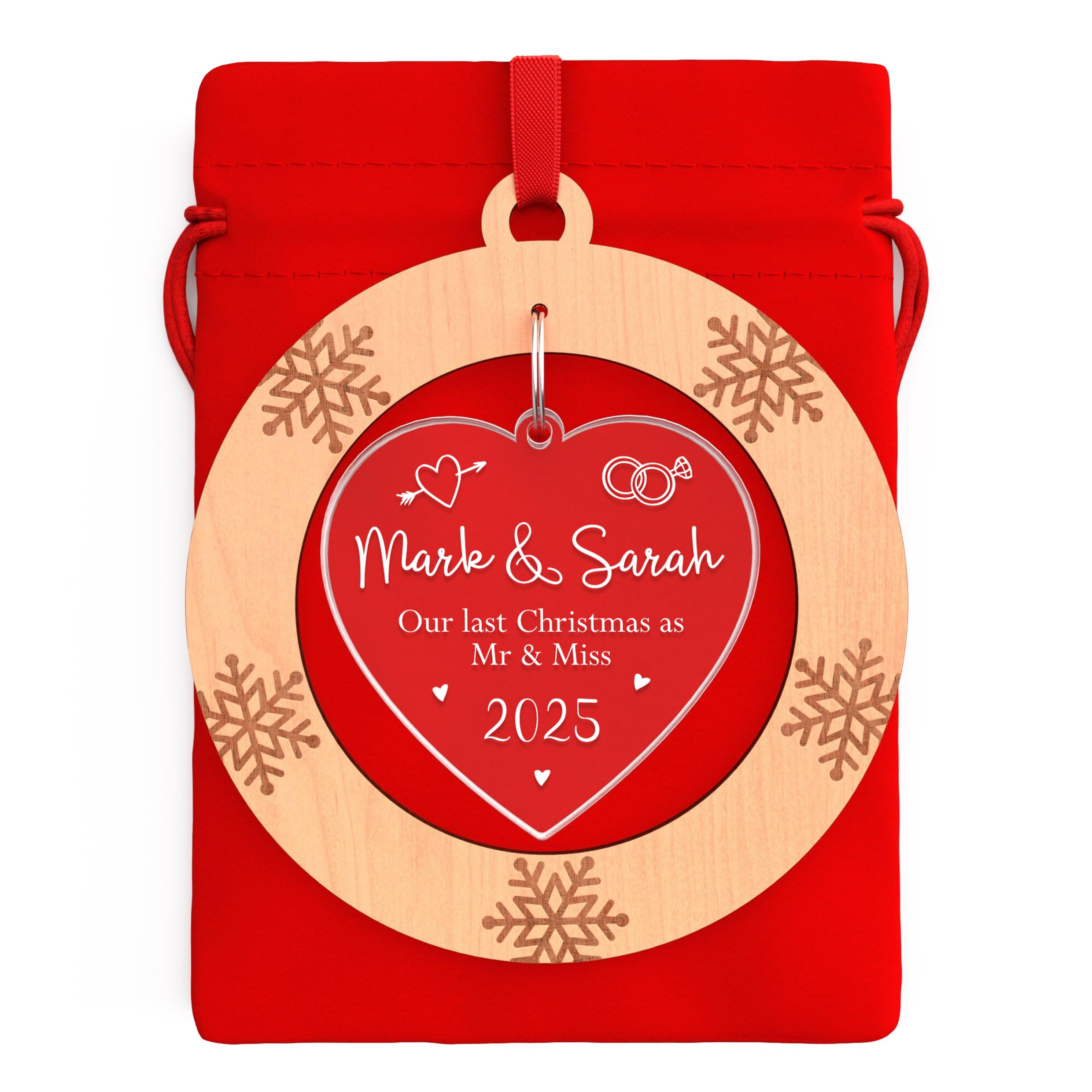 Last Christmas As Mr and Miss Decorations - PERSONALISED Engaged Couples Christmas Decorations Gifts - Last Christmas As A Miss Bauble